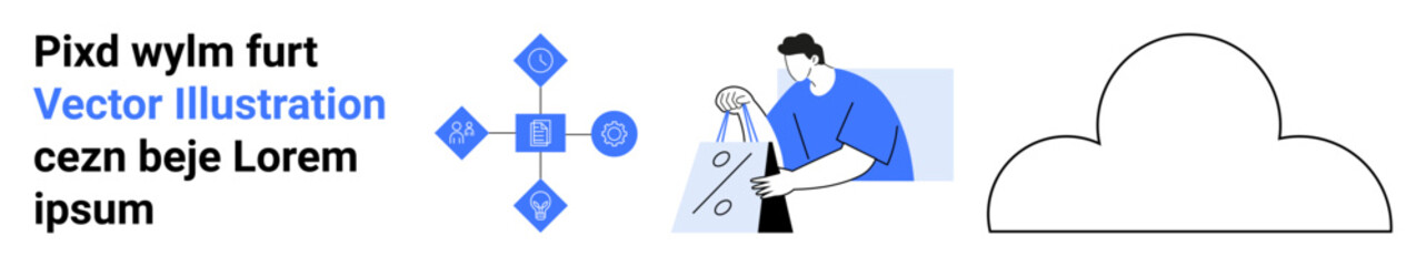 A person working on a laptop, surrounded by coding symbols and cloud outline. Ideal for tech tutorials, web development, cloud computing, vector design, programming, collaboration tools