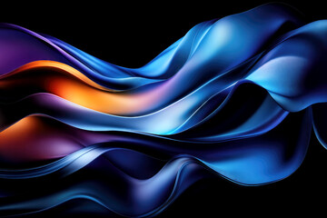 Obraz premium Vibrant waves swirl and flow gracefully across a dark backdrop, blending hues of blue, orange, and purple to create a dynamic and captivating composition.