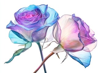 Hologram rose isolated on white background