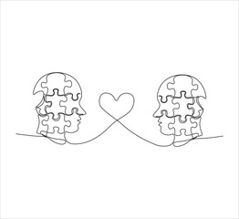 One continuous line drawing of happy valentine day concept. simple single line drawing of valentine heart theme . heart and couple illustration. editable outline