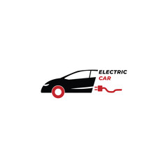 Electric car logo design template red and silhouette