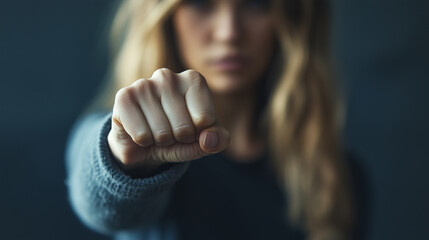 Obraz premium Woman with clenched fist - concept of female strength and self-defense