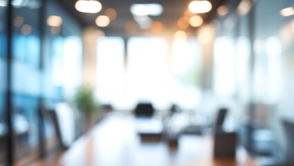 Fototapeta premium Abstract blurred office interior room. blurry working space with defocused effect. use for background or backdrop in business concept