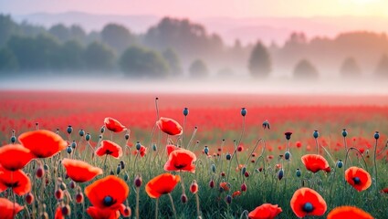 Obraz premium Poppy field at sunset 