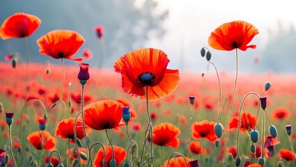 Fototapeta premium Poppy field at sunset 