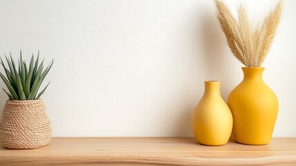 Minimalist Home Decor With Yellow Vases and Plants