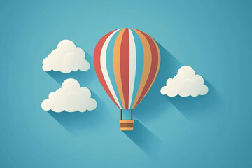 Colorful hot air balloon with clouds in blue sky