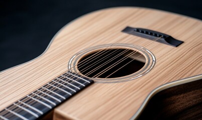 Obraz premium Close-up twelve-string acoustic guitar; dark background
