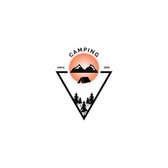 Camping logo design template white mountain and tree
