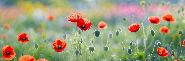 Fototapeta premium Poppy field at sunset 