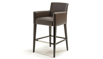 Contemporary bar stool with a sophisticated leather top, isolated on a white backdrop, high-resolution