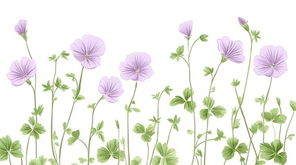 Naklejka premium Lavender Flowers and Green Foliage Botanical Illustration