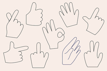Set with different doodle hand gestures. Modern hand drawn illustration.