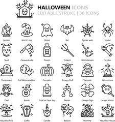 Fototapeta premium Halloween Icon Set: 50 Spooky Outline Vector Icons in Black (EPS Included)