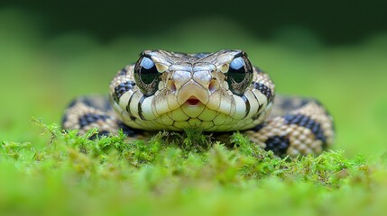 Fototapeta premium A Close Up View Of A Snake In Moss