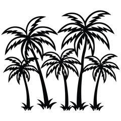 Fototapeta premium Stylish Palm Tree Vector Illustration, Group of Attractive Palm Trees in Minimalist Design on a White Background, Perfect for Tropical and Summer-Themed Graphics