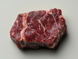 Fototapeta premium A raw ribeye beef steak showcased on a spotless white background