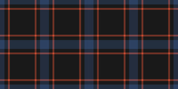 Stylish dark plaid pattern in navy, black, and burnt orange. Perfect for textile design, fashion, website backgrounds, or any project needing a modern, geometric texture.