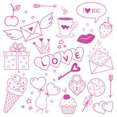 A set of illustrations for Valentine is Day.