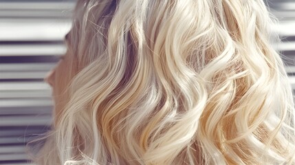 Naklejka premium A woman with blonde hair has a wavy hairstyle
