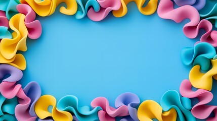 Colorful Abstract Frame: Pastel Hues and Wavy Shapes on a Bright Blue Background