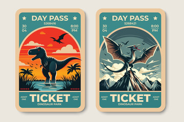 Ticket to children's dinosaur park, exhibition pass, vector illustration © Leevantas