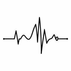 Heart beat one line. Continuous lines heart beats drawing. Wave pulse. Hand drawn heartbeat. Black silhouette cardiogram isolated