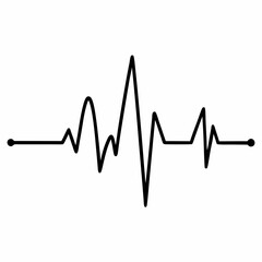 Heart beat one line. Continuous lines heart beats drawing. Wave pulse. Hand drawn heartbeat. Black silhouette cardiogram isolated