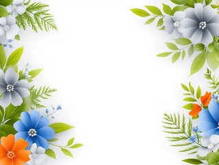 Obraz premium Vibrant blue orange flowers frame white background subtly. AI Generated