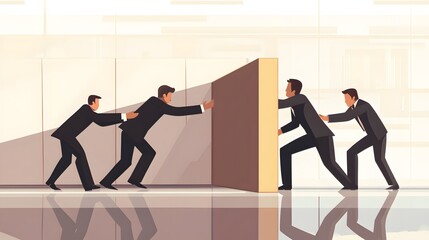 Fototapeta premium Businessmen Collaboratively Moving a Large Object Together