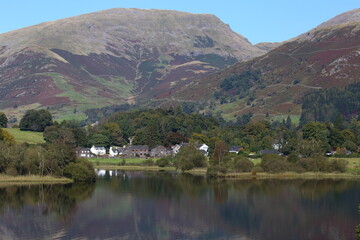 Village of Grasmere in the English Lake District. Seat Sandal Fell looms large in the background.