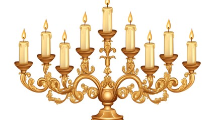 Ornate Golden Candelabra With Ten Lit Candles