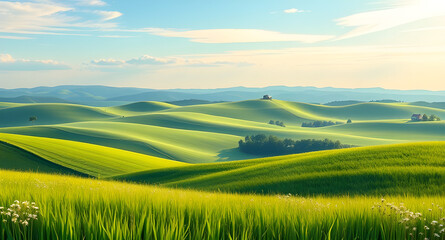 Obraz premium landscape with green field and blue sky