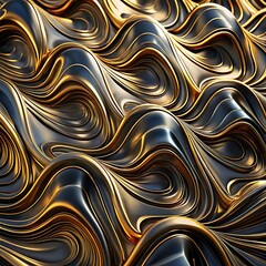 Luxurious seamless pattern with golden 3D flowing waves, A seamless pattern featuring intricate 3D golden waves on a sleek black background, creating a dynamic and elegant design for premium projects.