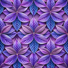 Seamless pattern of purple and blue floral leaves, A seamless pattern featuring layered purple and blue floral leaves with intricate textures, creating a vibrant and elegant design.  
