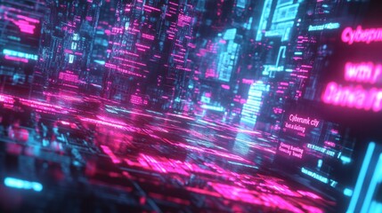 Fototapeta premium Cyberpunk Cityscape Neon Glow Digital Art Futuristic Virtual Reality Synthwave 3D Render