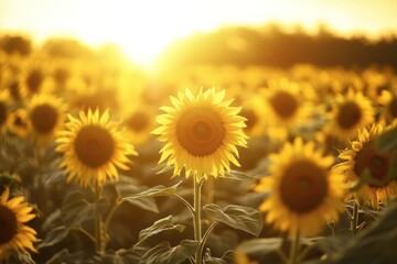 Fototapeta premium Golden Sunflowers Bask In Sunset Glow