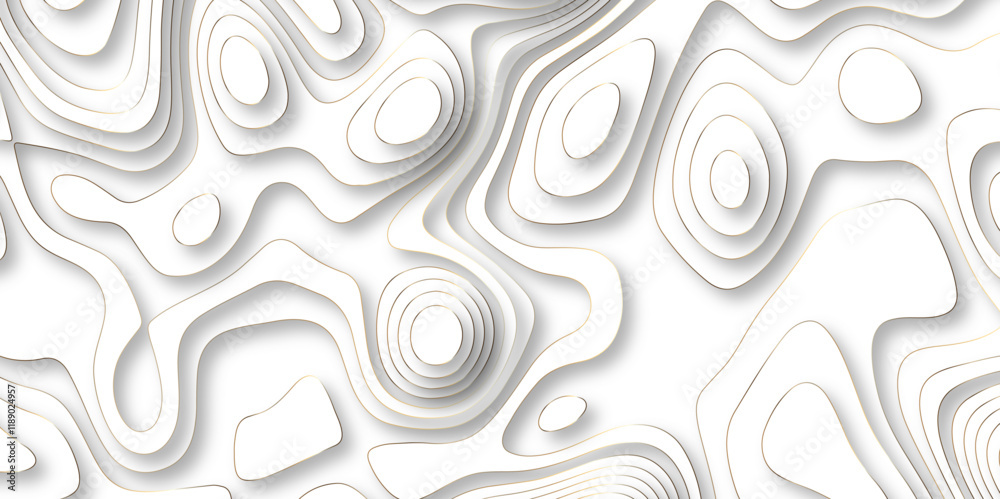 Poster Abstract white golden Topographic line map background with shadows. Contour elevation topographic and textured Background Modern design with White background with topographic wavy pate for decoration.