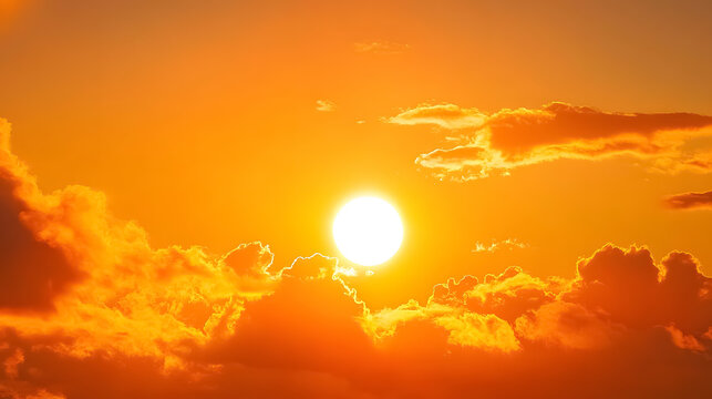 Panorama of an orange sunset sky with a bright sun - Powered by Adobe