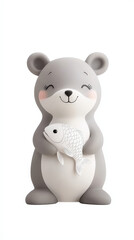 Naklejka premium A charming seal holds a fish, surrounded by gentle ocean waves in a watercolor style