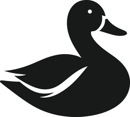 A stylized, solid black silhouette of a duck against a pure white background.