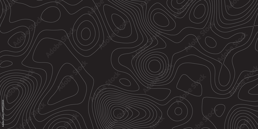 Aufkleber Abstract white on black background Topographic line map pattern. Modern Abstract Design Concept Elegant Black Beautiful Topo Wallpaper Design illustration for art, fabric, packaging, web, banner.	