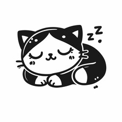 Cute Black Cat Sleeping, Cartoon Style