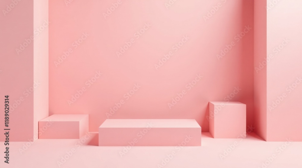 Aufkleber pink minimalist product display scene with three platforms
