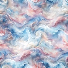 Fototapeta premium Abstract pastel watercolor cloud pattern, Seamless pattern featuring soft, swirling watercolor textures in pastel tones of blue, pink, and cream, creating a dreamy, atmospheric design. 