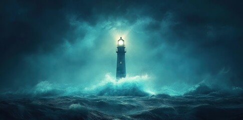 Fototapeta premium Lighthouse Stands Strong Amidst Tempestuous Waves
