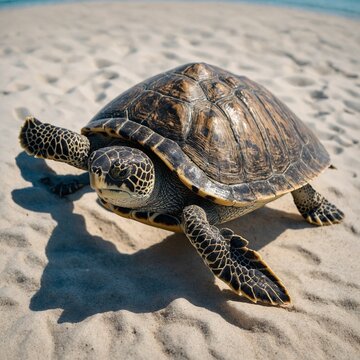 High-quality image of a marine turtle with detailed shell pattern, isolated on a white background, perfect for use in digital projects.

