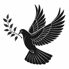 Dove with olive branch vector Black silhouette on a white background