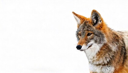 Wild coyote - Canis latrans - or American jackal, prairie wolf, or brush wolf, is a versatile and adaptable species of canine native to North America. Isolated on white background with copy space
