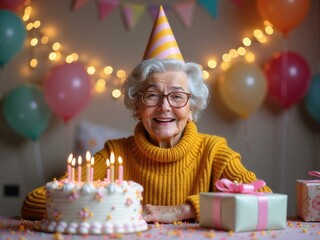Celebrating a joyful birthday with cake and gifts in a festive setting filled with balloons and decorations